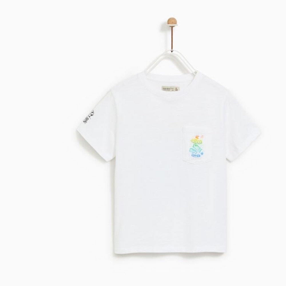 Zara Boys White S/S Graphic Tee-Size 11/12